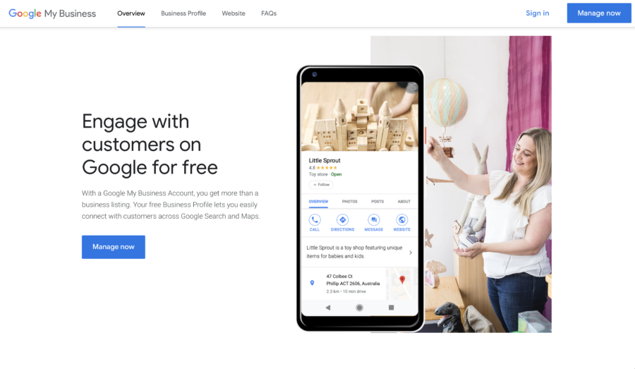 The Google My Business Homepage