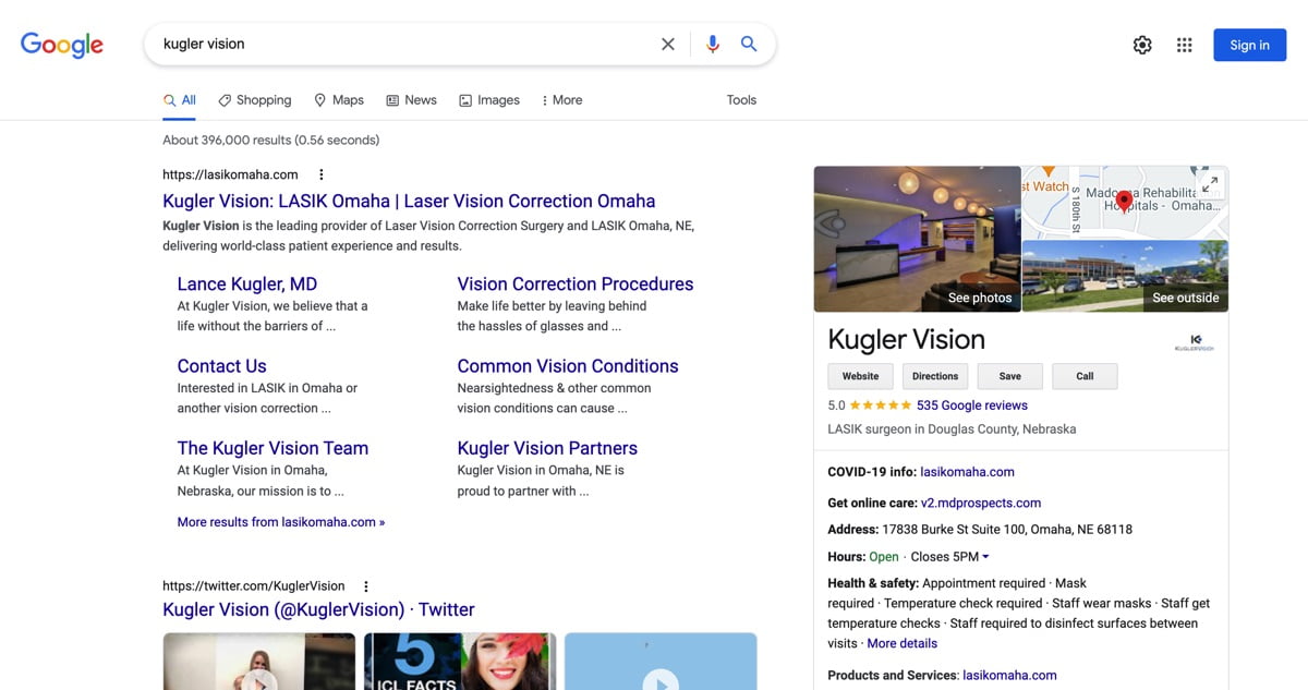 Kugler-vision-serp-result
