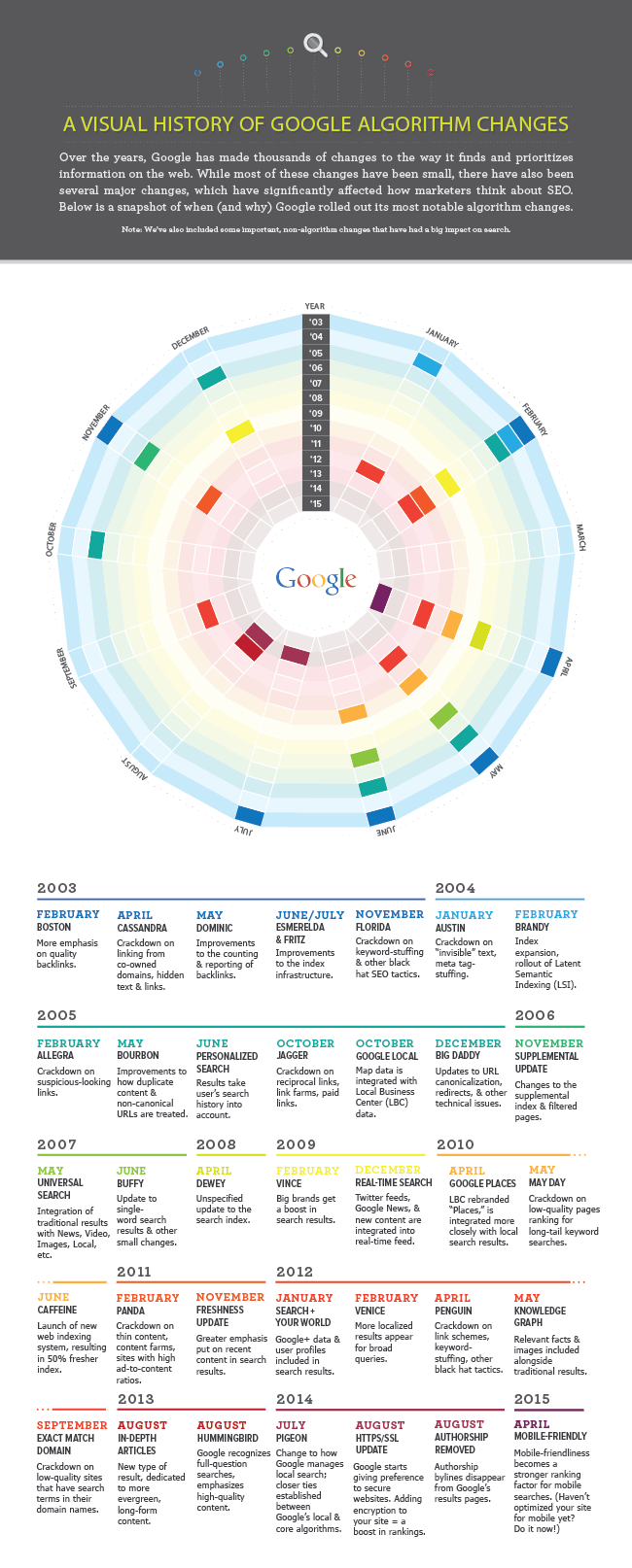Messenger Healthcare Marketing | A Visual History of Google's Algorithm Updates [Infographic]